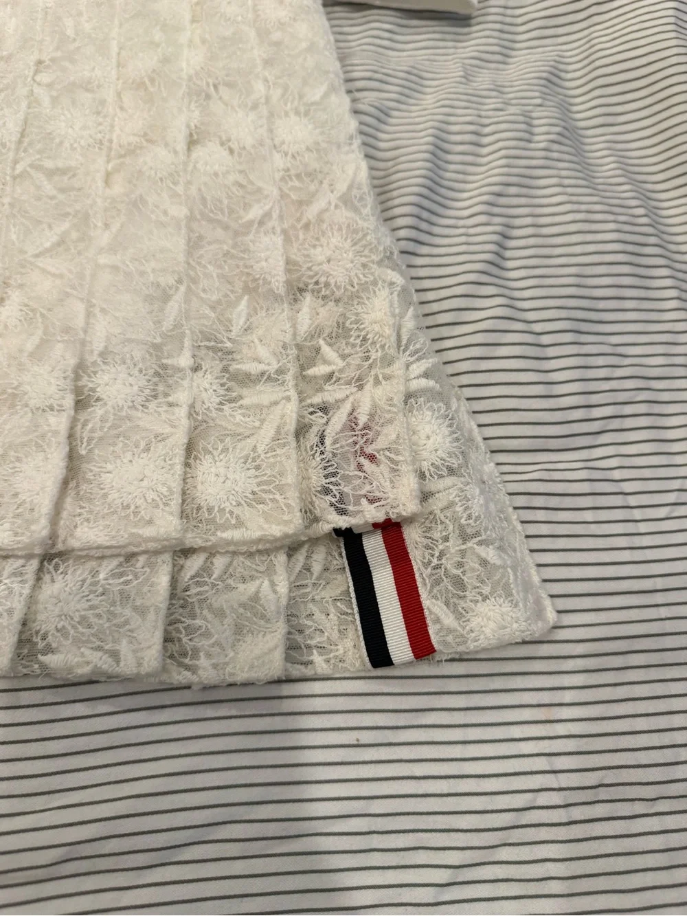 Thom Browne White Lace Pleated Dress with Button-Down Top